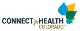 This picture is a logo for Connect for Health Colorado. It has a picture of blue, green and yellow leaves on it.