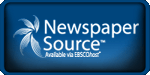 This picture is a logo for Newspaper Source. It says, "Available via EBSCOhost" It has a picture of five leaves on it.