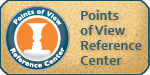 This picture is a logo for Point of View Reference Center. It has a picture of a vase with the words written in a circle on it along with the words Points of View Reference Center to the right of it.