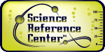 This picture is a logo for Science Reference Center. It has a picture of DNA strands and a picture of a ruler to the right of it with marks, 100, 75, 50, 25 and 0.