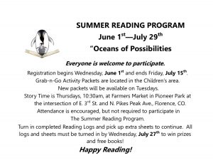 Summer Reading Program. Dates June 1st to July 29th. Pick up your logs at the John C. Fremont Library