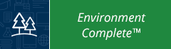 This picture is a logo for Environment Complete. It has an outline of two trees on one side and the words Environment Complete on the other.