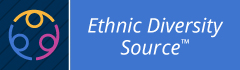 This picture is a logo for Ethnic Diversity Source. It has a picture of three people who are yellow purple and pink on one side and the words Ethnic Diversity Source on the other. 