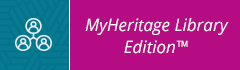 This picture is a logo for MyHeritage Library Edition. It has an outline of three people connected by lines on one side and the words MyHeritage Library Edition on the other.