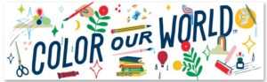 A decorative picture that says "Color our World" which is the theme of 2025's Summer Reading Program.